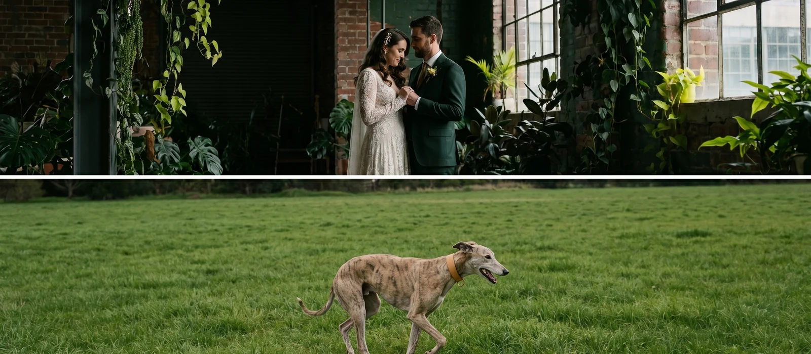 Mia and Jack together, with Biscuit the greyhound
