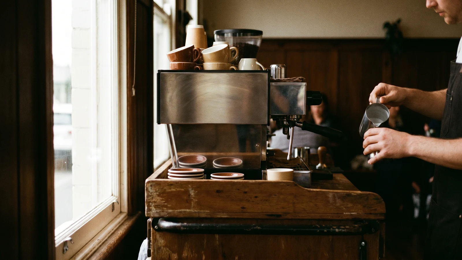 Mobile espresso cart set up at an event