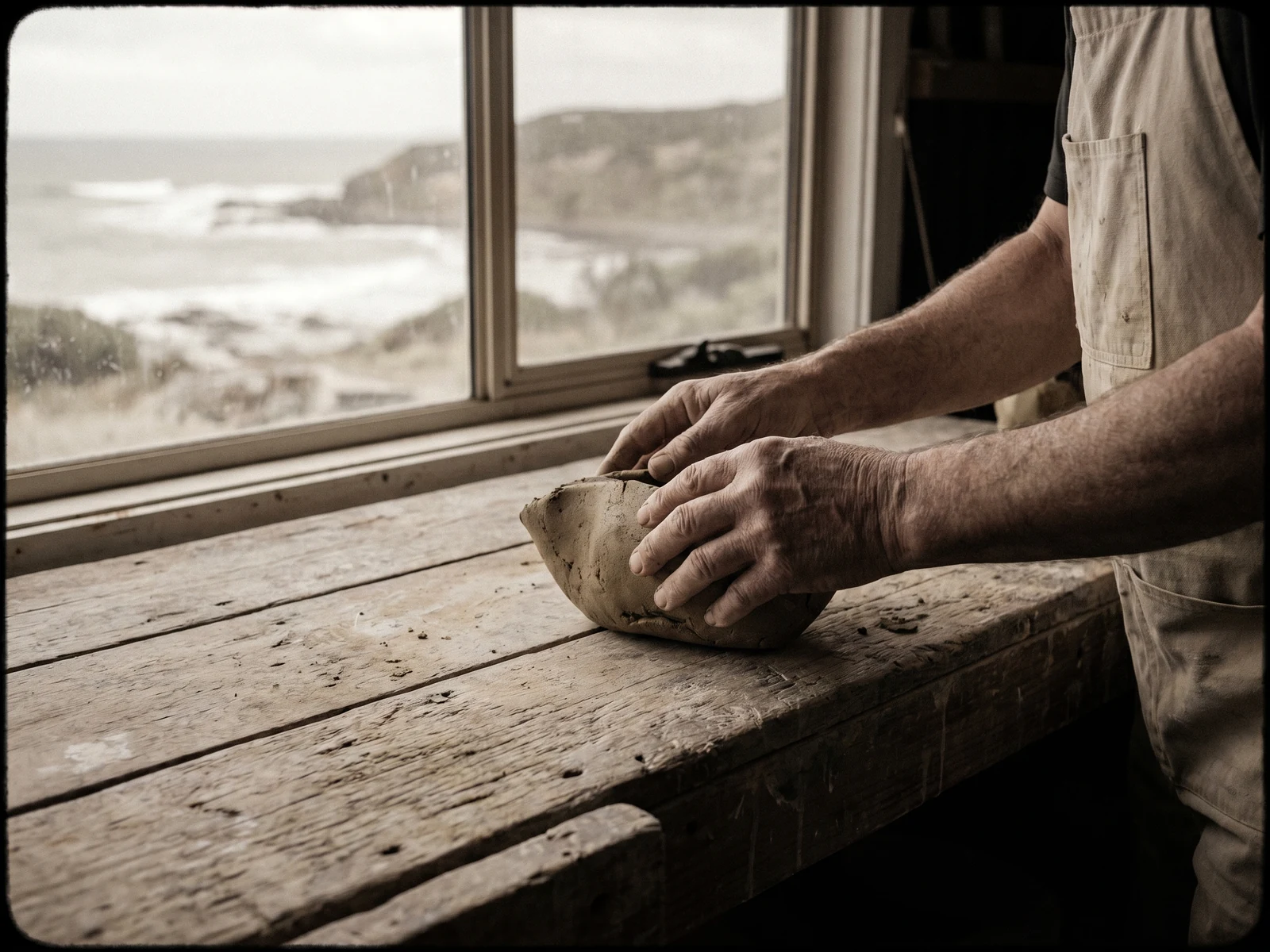 Close-up of hands shaping a piece