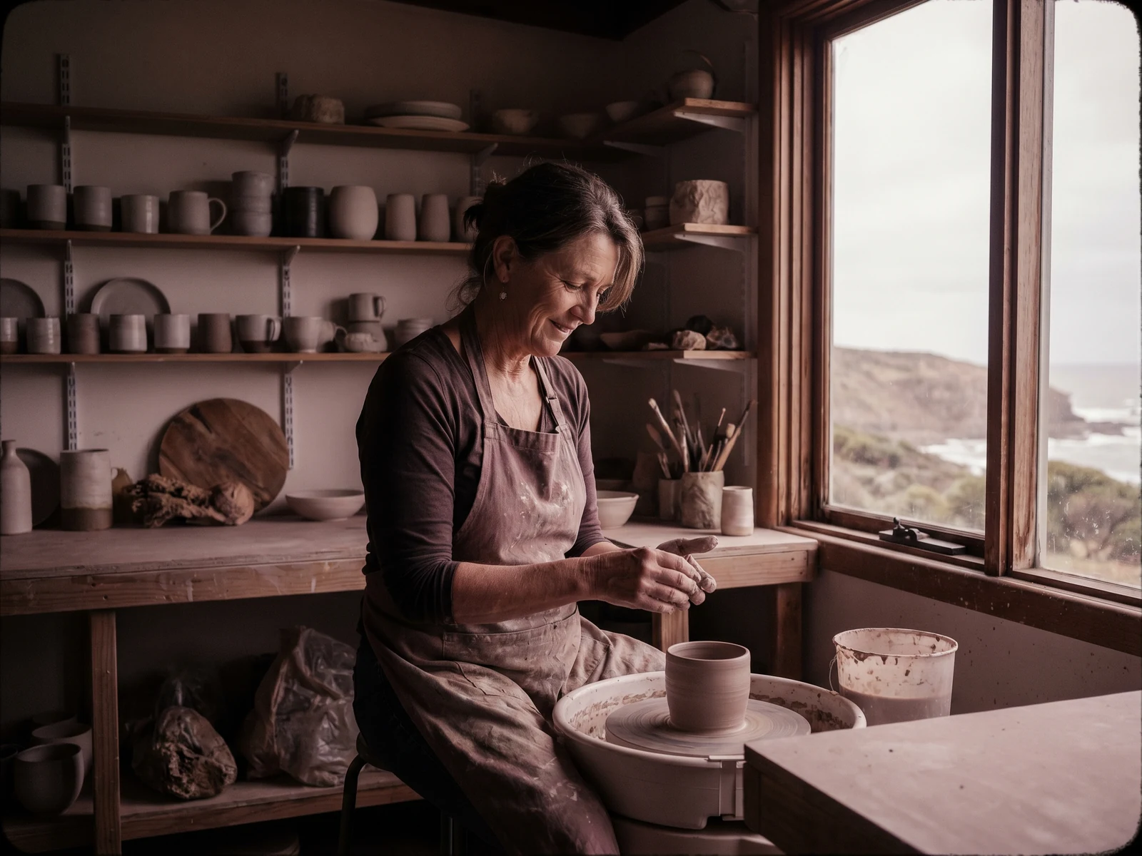 Environmental portrait of a maker in their workspace
