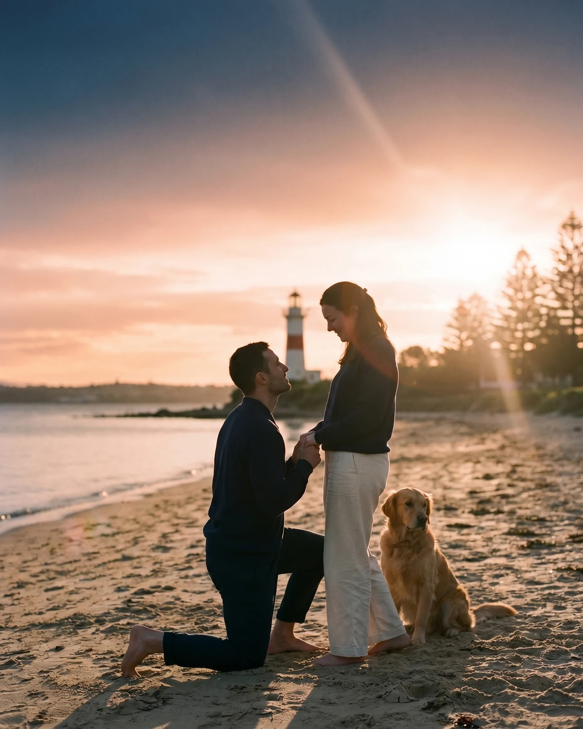 The proposal at golden hour, 2027